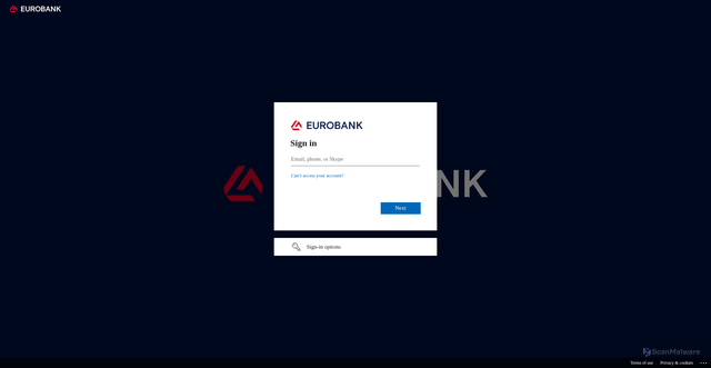 Security scan screenshot of https://eurobank.service-now.com.mcas.ms