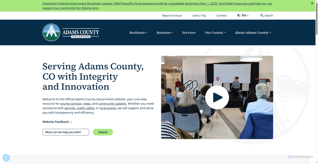 Security scan screenshot of https://adamscountyco.gov/