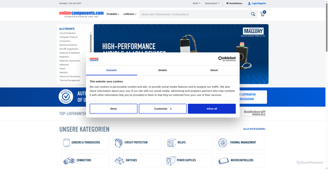 Security scan screenshot of https://www.onlinecomponents.com