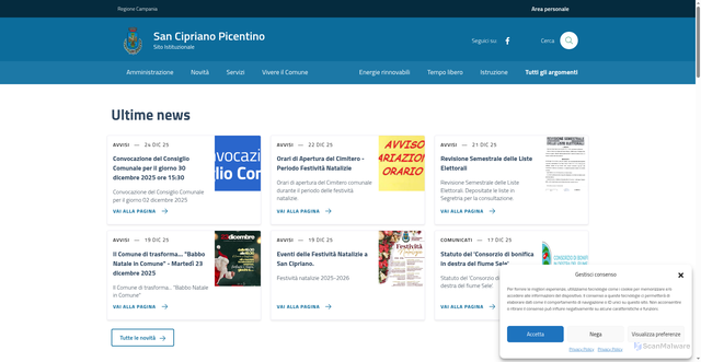 Security scan screenshot of https://www.comune.sanciprianopicentino.sa.it/