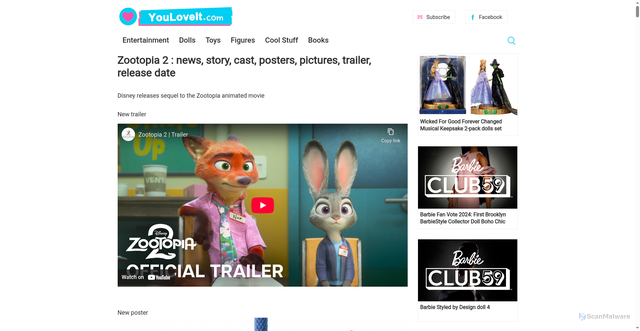 Security scan screenshot of https://www.youloveit.com/cartoons/4090-zootopia-2-news-story-cast-posters-pictures-trailer-release-date.html
