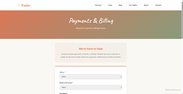 Security scan screenshot of https://tradies-nation.pages.dev/contact/payments.html