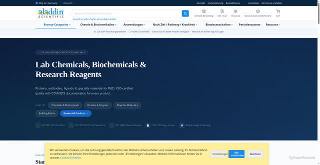 Security scan screenshot of https://www.aladdinsci.com