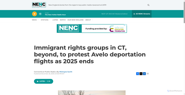 Security scan screenshot of https://www.nenc.news/2025-12-26/immigrant-rights-groups-in-ct-beyond-to-protest-avelo-deportation-flights-as-2025-ends