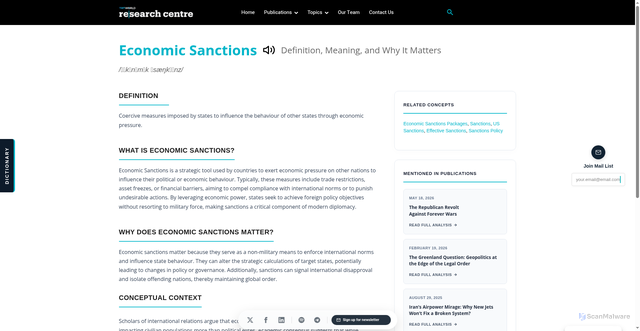 Security scan screenshot of https://researchcentre.trtworld.com/dictionary/economic-sanctions/