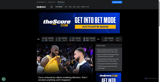 Security scan screenshot of https://thescore.com