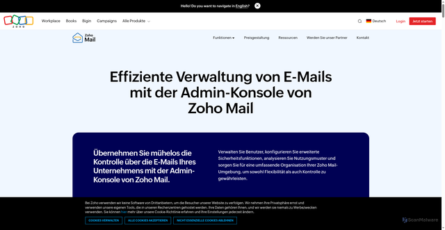 Security scan screenshot of https://mailadmin.zoho.com