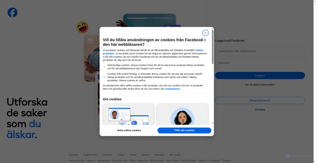 Security scan screenshot of https://sv-se.facebook.com/login/?next=https%3A%2F%2Fsv-se.facebook.com%2FStrivo.se