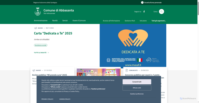Security scan screenshot of https://www.comune.abbasanta.or.it/
