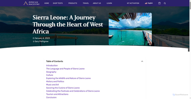 Security scan screenshot of https://africanancestry.com/blogs/african-countries/sierra-leone-a-journey-through-the-heart-of-west-africa