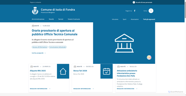 Security scan screenshot of https://www.comune.isoladifondra.bg.it/home/index.html