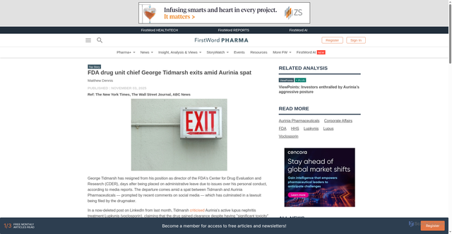 Security scan screenshot of https://firstwordpharma.com/story/6514557