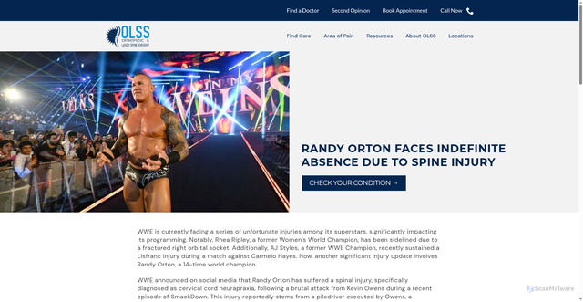 Security scan screenshot of https://www.orthopedicandlaserspinesurgery.com/news/randy-orton-faces-indefinite-absence-due-to-spine-injury/