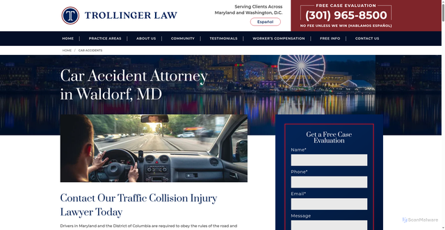 Security scan screenshot of https://www.trollingerlaw.com/car-accident-lawyer/