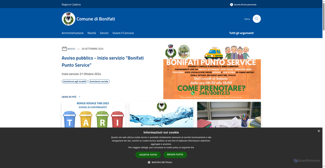 Security scan screenshot of https://comune.bonifati.cs.it/it