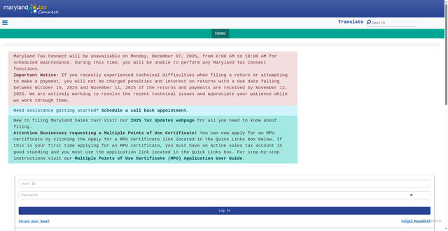 Security scan screenshot of https://mdtaxconnect.gov/rptp/portal/home/!ut/p/z1/04_Sj9CPykssy0xPLMnMz0vMAfIjo8zijS0MnN09DIy83EODjQwc_R1DTcIcvYAsE_1wQgqigNIGOICjgb4XIQVAFxgV-Tr7putHFSSWZOhm5qXl60fkJmbmlaTmJeYlp-pllOTmAN0RRcikgtyIKp-0YEcABHgu6A!!/dz/d5/L2dBISEvZ0FBIS9nQSEh/