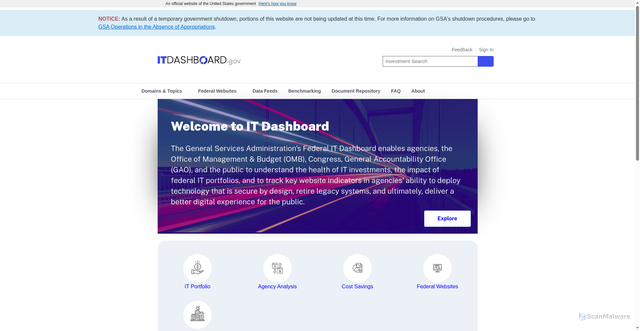 Security scan screenshot of https://itdashboard.gov/