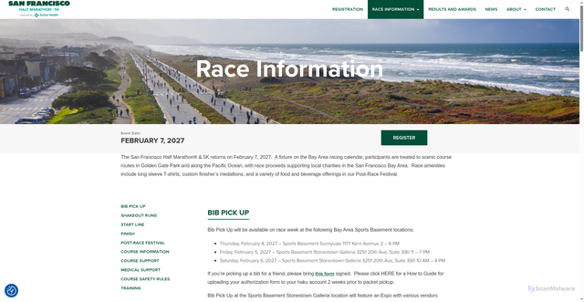 Security scan screenshot of https://sanfranciscohalfmarathon.org/race-information/