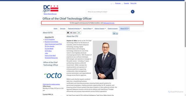 Security scan screenshot of https://octo.dc.gov/biography/about-cto