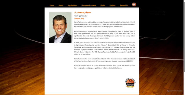 Security scan screenshot of https://www.ctwomensbasketballhalloffame.com/inductee/auriemma%2C-geno