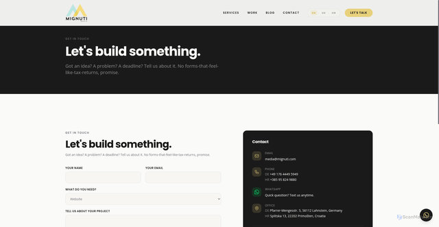 Security scan screenshot of https://mignuti-media.pages.dev/contact/