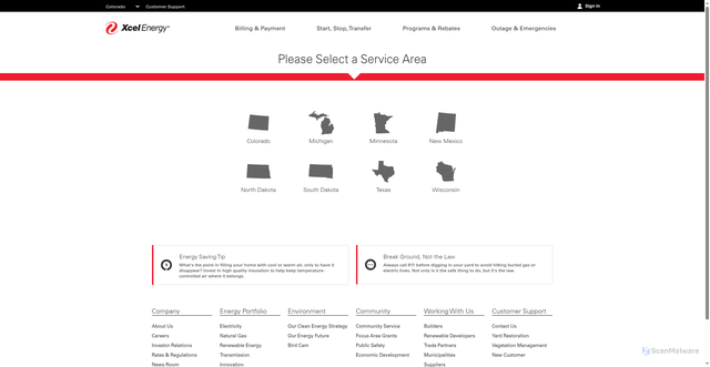 Security scan screenshot of https://www.xcelenergy.com/storm_center