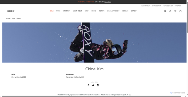Security scan screenshot of https://roxy.fi/snow/team/chloe-kim.html