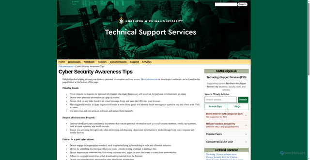 Security scan screenshot of https://it.nmu.edu/docs/cyber-security-awareness-tips