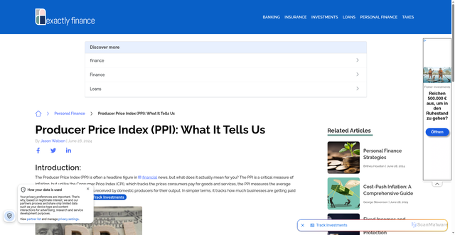Security scan screenshot of https://www.exactlyfinance.com/producer-price-index-ppi/