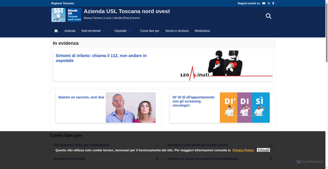 Security scan screenshot of https://www.uslnordovest.toscana.it/