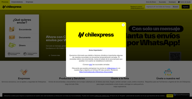 Security scan screenshot of https://chilexpress.cl