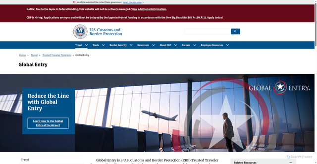 Security scan screenshot of https://globalentry.gov/