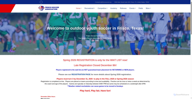 Security scan screenshot of https://friscosoccer.org/