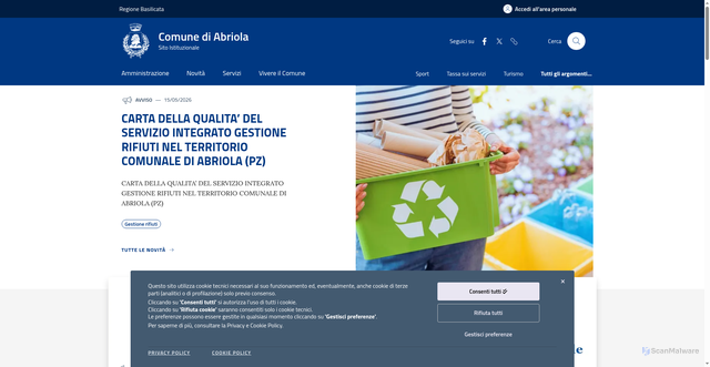Security scan screenshot of https://www.comune.abriola.pz.it