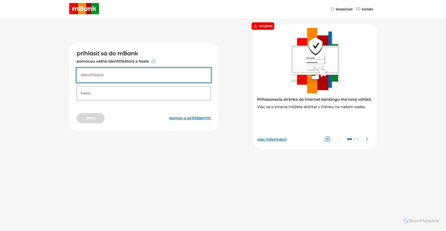 Security scan screenshot of https://online.mbank.sk
