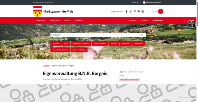 Security scan screenshot of https://www.gemeinde.mals.bz.it/de/Eigenverwaltung_B_N_R_Burgeis_2