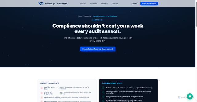 Security scan screenshot of https://vptechai.pages.dev/comparison-manual-vs-ai-compliance.html