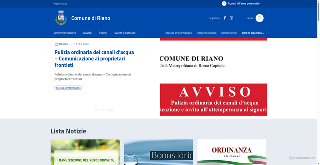 Security scan screenshot of https://www.comune.riano.rm.it