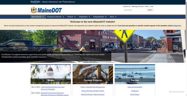 Security scan screenshot of https://www.maine.gov/dot/