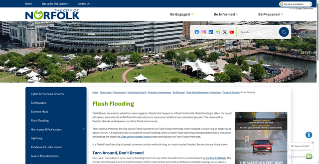 Security scan screenshot of https://www.norfolk.gov/6504/Flash-Flooding