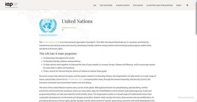 Security scan screenshot of https://www.interacademies.org/organization/united-nations