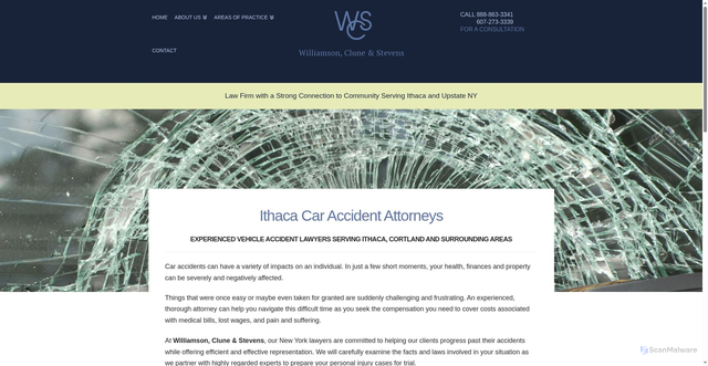 Security scan screenshot of https://www.wcslaw.net/areas-of-law-ithaca-binghamton-syracuse-auburn-ny/personal-injury-lawyer/car-accidents/