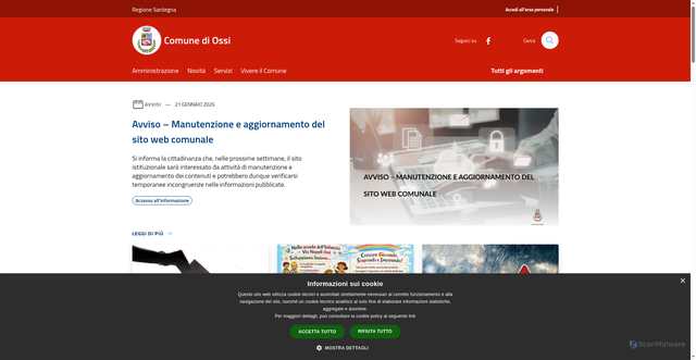 Security scan screenshot of https://www.comune.ossi.ss.it/it