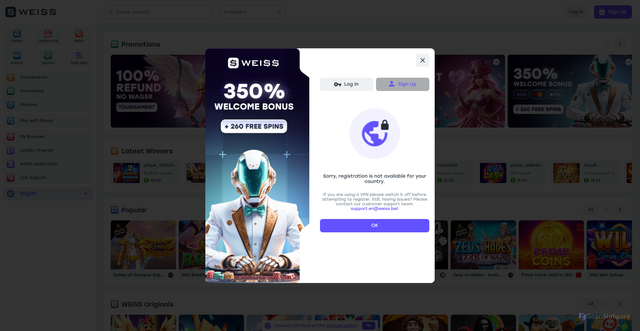 Security scan screenshot of https://cazinourionline.es/goto/weiss/