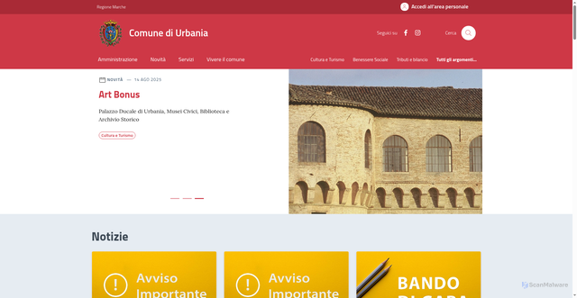 Security scan screenshot of https://comune.urbania.ps.it/