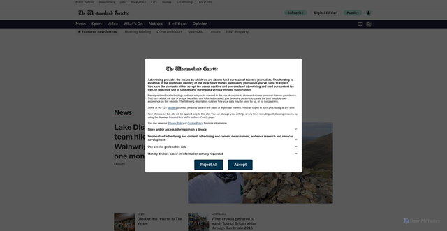 Security scan screenshot of thewestmorlandgazette.co.uk