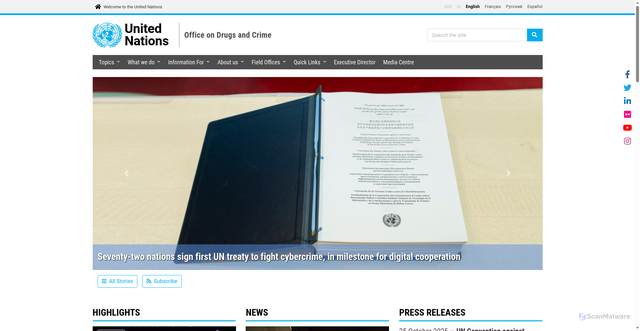 Security scan screenshot of https://www.unodc.org/