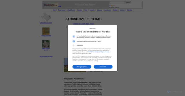 Security scan screenshot of https://www.texasescapes.com/EastTexasTowns/Jacksonville-Texas.htm
