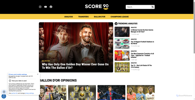 Security scan screenshot of https://score90.com/ballon-dor/