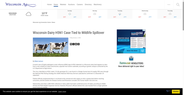 Security scan screenshot of https://wisconsinagconnection.com/news/wisconsin-dairy-h5n1-case-tied-to-wildlife-spillover